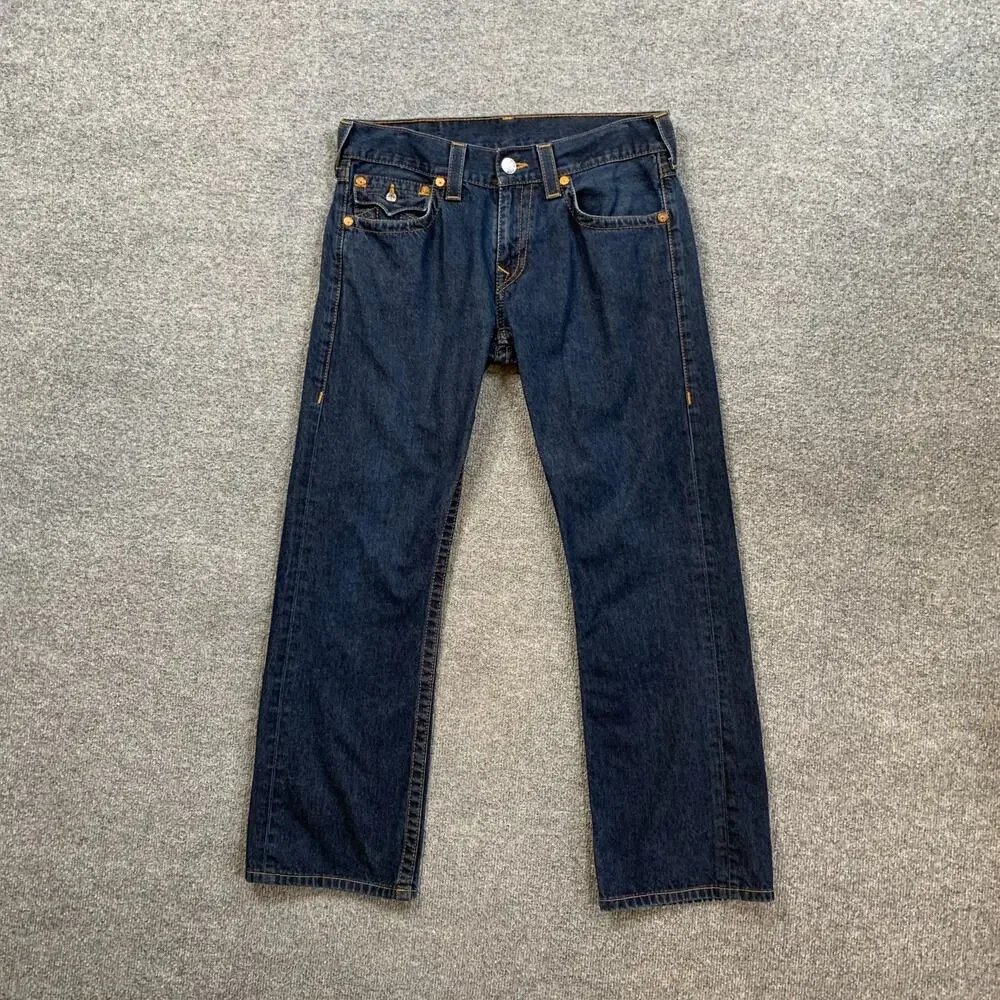 True Religion Jeans Mens 32 Denim Straight Leg Flap Pocket Dark Wash Cotton